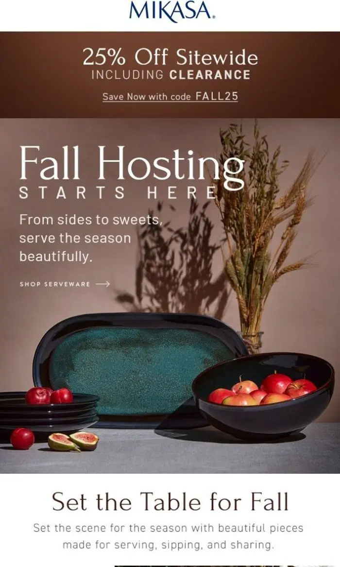 Mikasa: Fall Hosting Starts Here 🍂 25% Off Sitewide