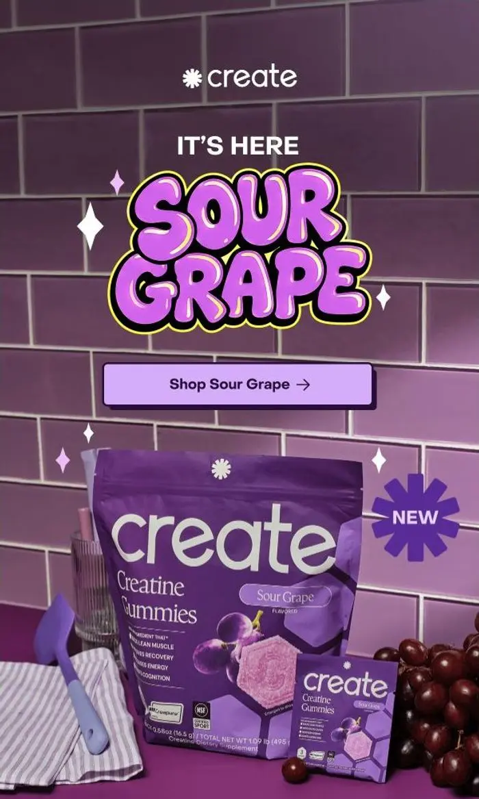 Create: Sour Grape Creatine Gummies are here 🍇