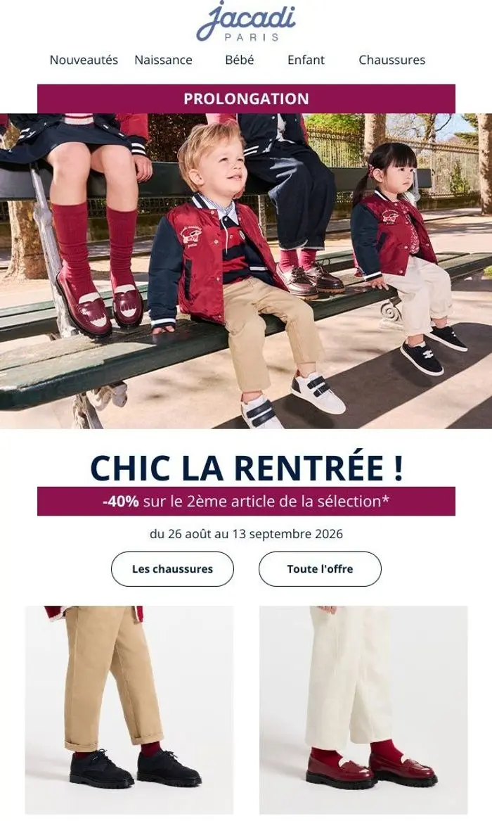 Jacadi Paris: ⚡ Prolongations : -40% sur le 2ème !