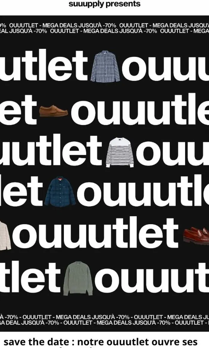 suuupply: ouuutlet : jusqu'à -70%