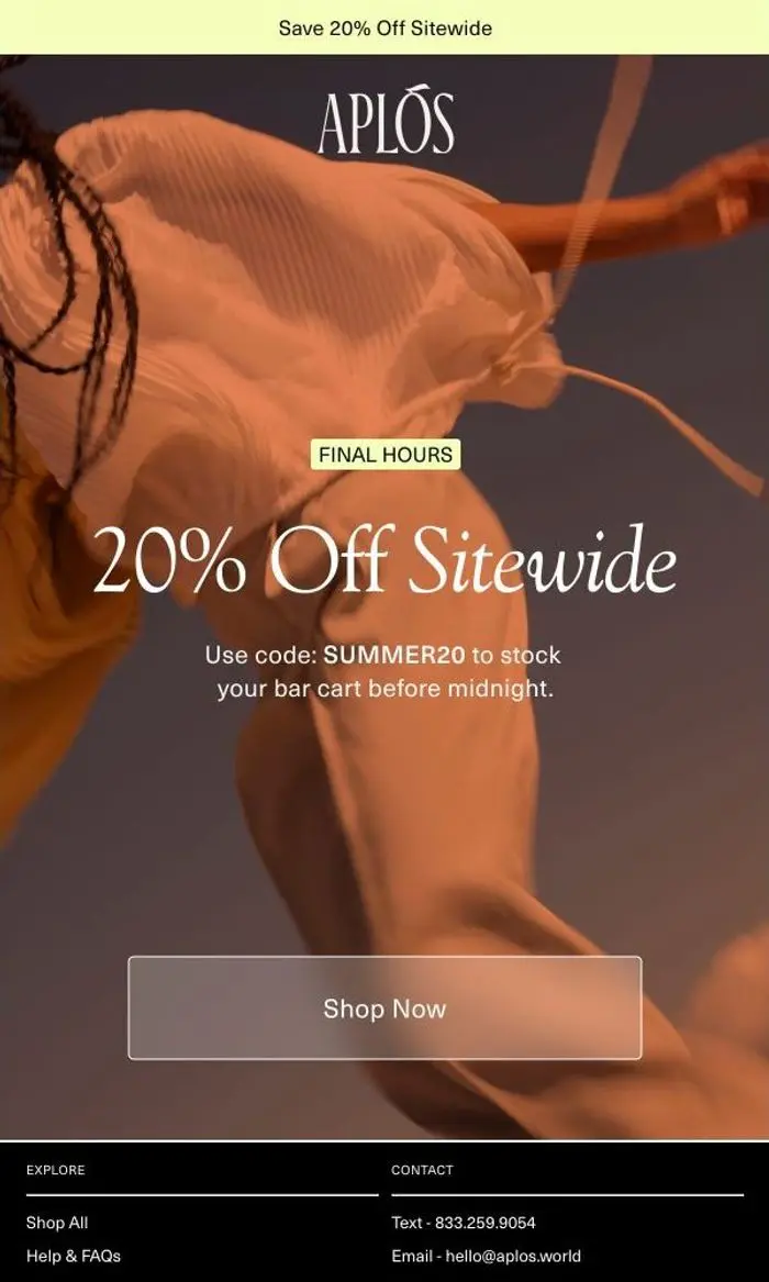 Aplós: Last Chance: 20% Off Sitewide