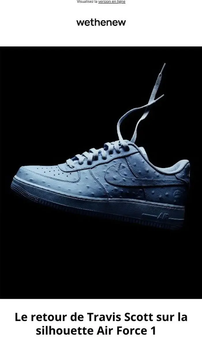 Wethenew: 🚨 EARLY ACCESS : La Nike Air Force 1 Low Travis Scott Ice Blue est disponible.