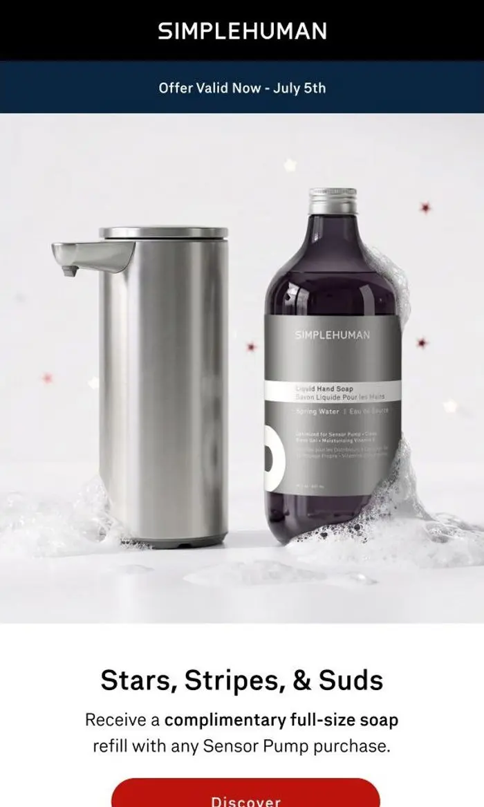 Simplehuman: Happy 4th of July! Get a Bottle of Soap on Us