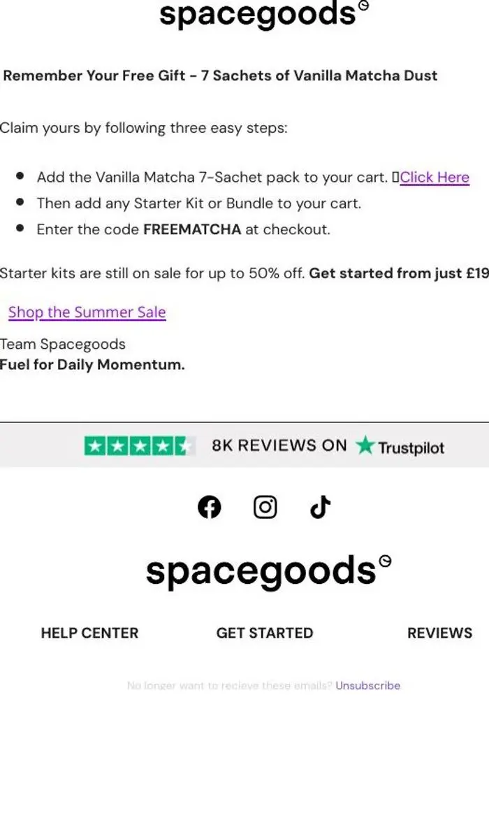 Spacegoods: 7 Sachets of Vanilla Matcha Dust