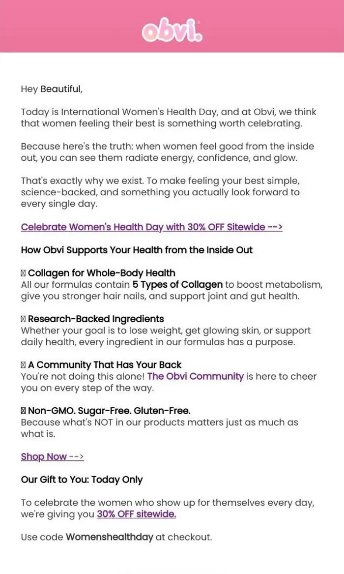 Obvi: Happy Women's Health Day — here's something special