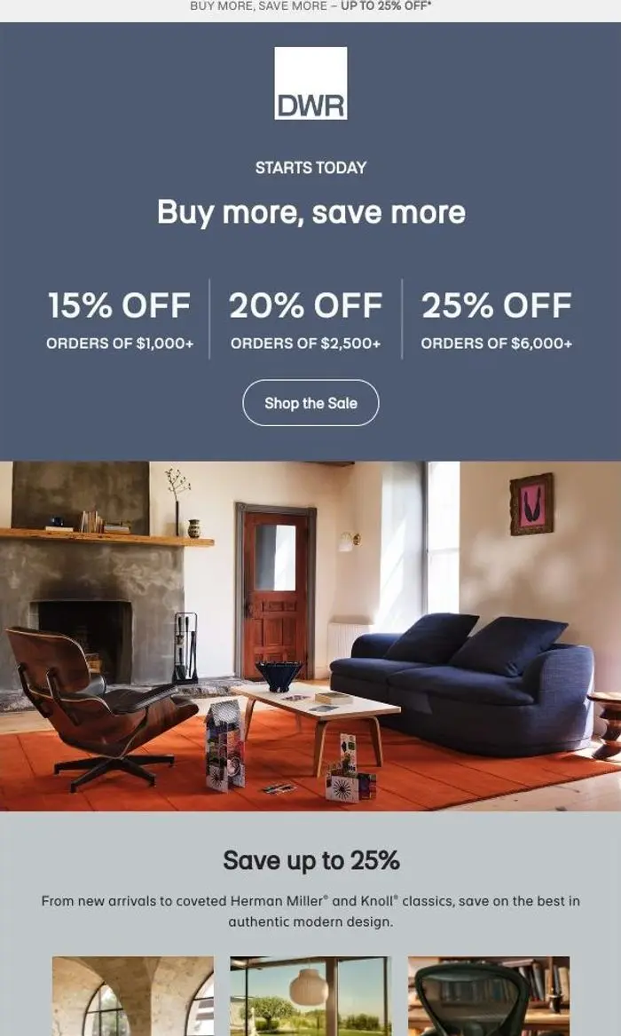 Design Within Reach: Starts today: Buy more, save more