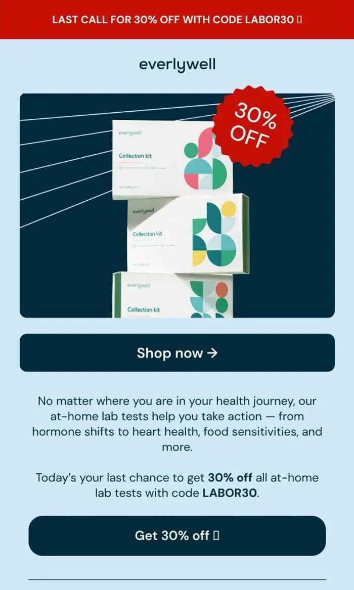 Everlywell: 30% off ends tonight