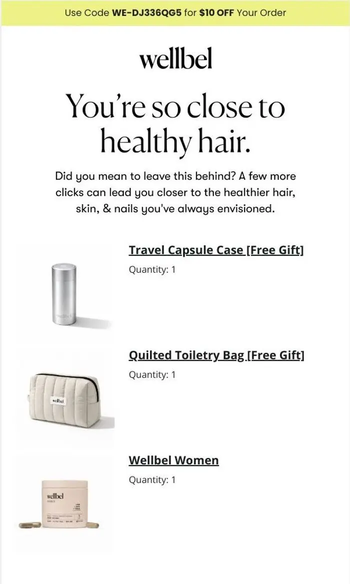 Wellbel: $10 off what's in your cart