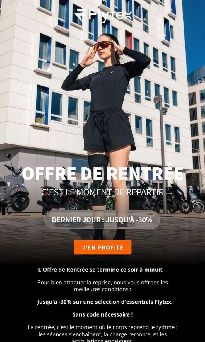 Flytex: Dernier jour : jusqu'à -30% sur votre rentrée sportive