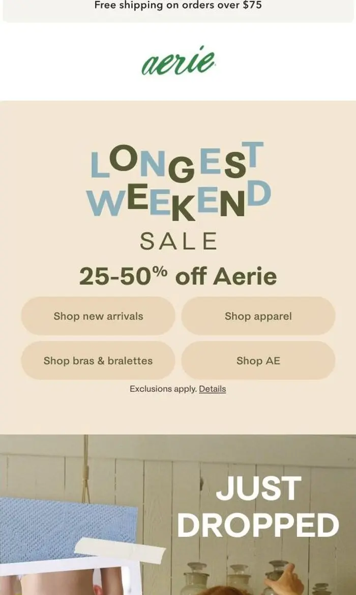 Aerie: 25-50% off Aerie is waiting for you!