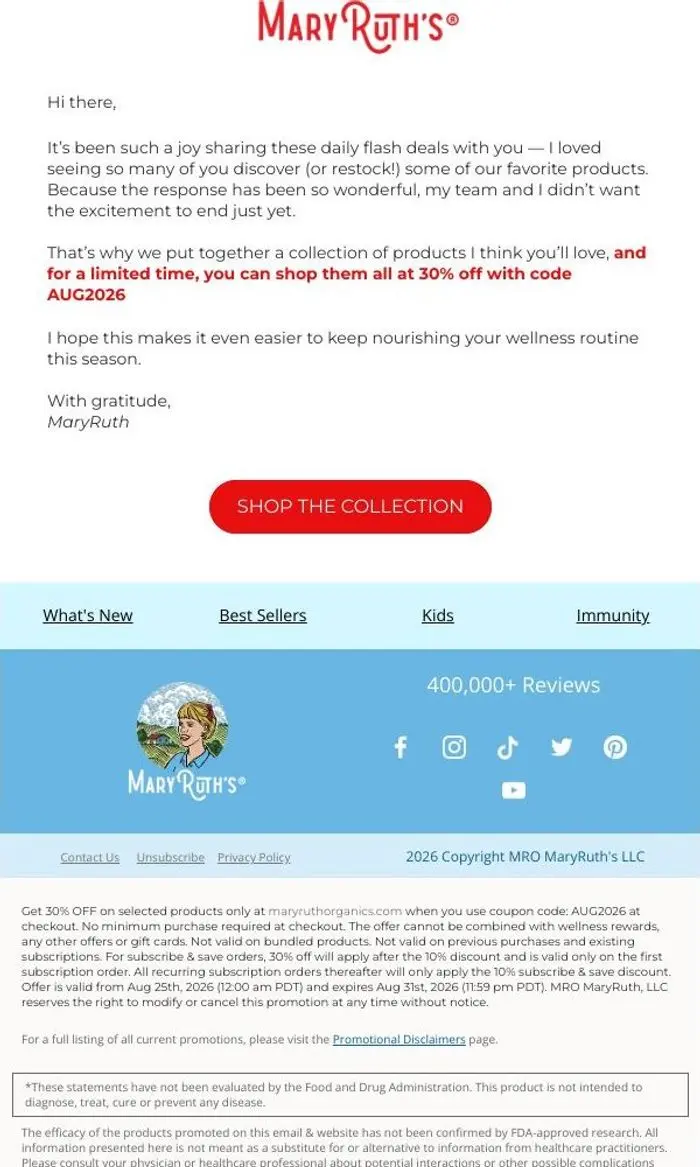 MaryRuth's: 30% off, just for you 💛