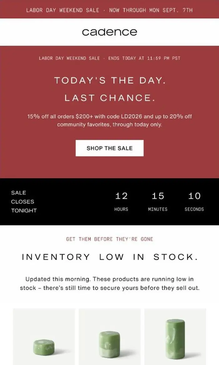 Cadence: Today's the last chance for up to 20% off