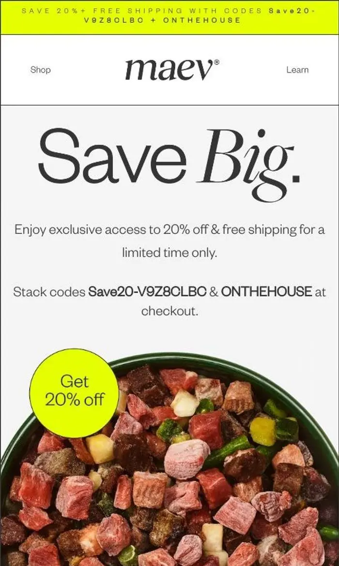 Maev: 20% off + free shipping, just for you