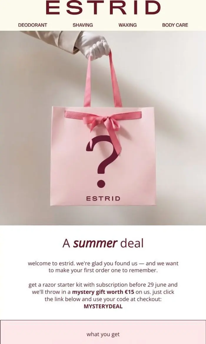 Estrid: psst — your first order has a secret gift