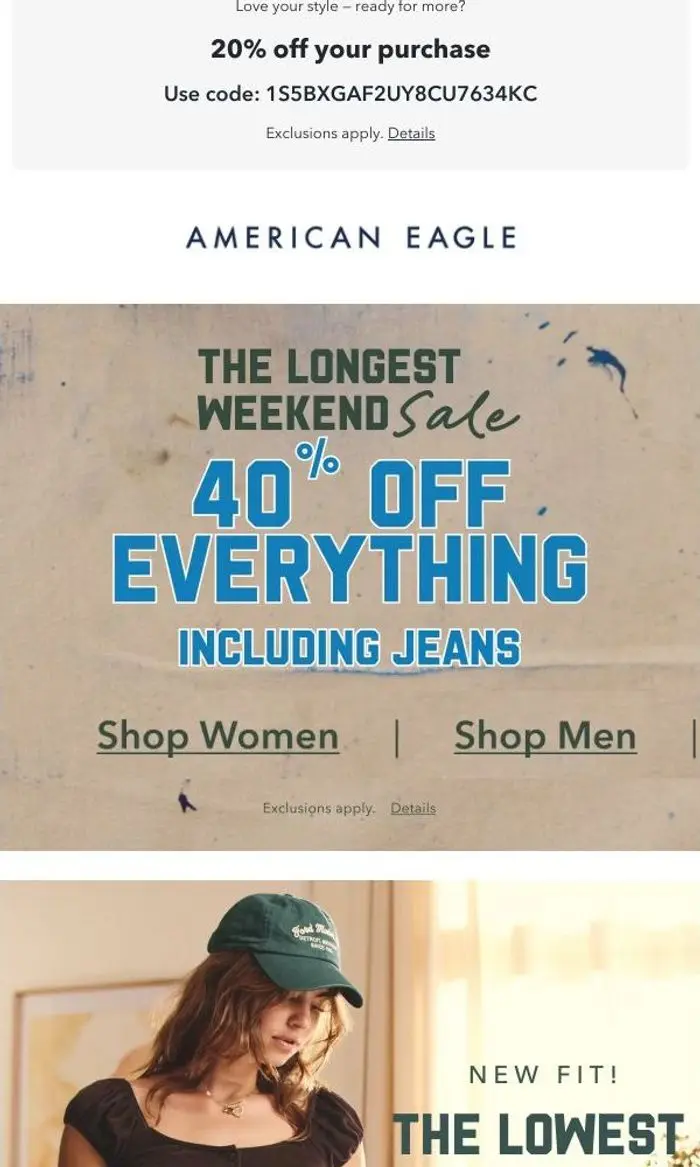 American Eagle: STARTS NOW 🏁 40% off AE