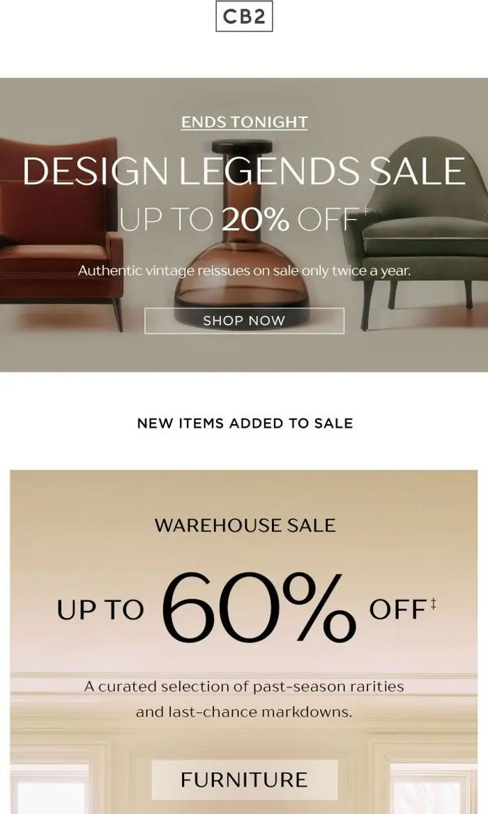CB2: NEW ITEMS ADDED: Warehouse Sale