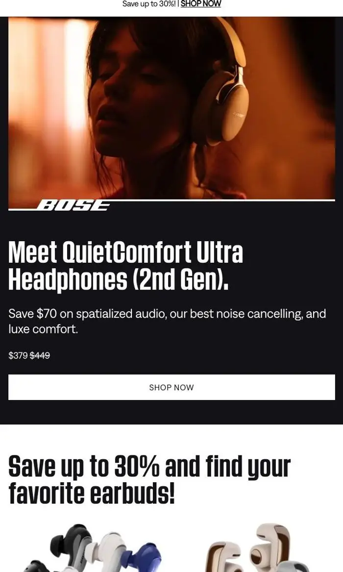 Bose: Save up to 30% on your next audio fave!