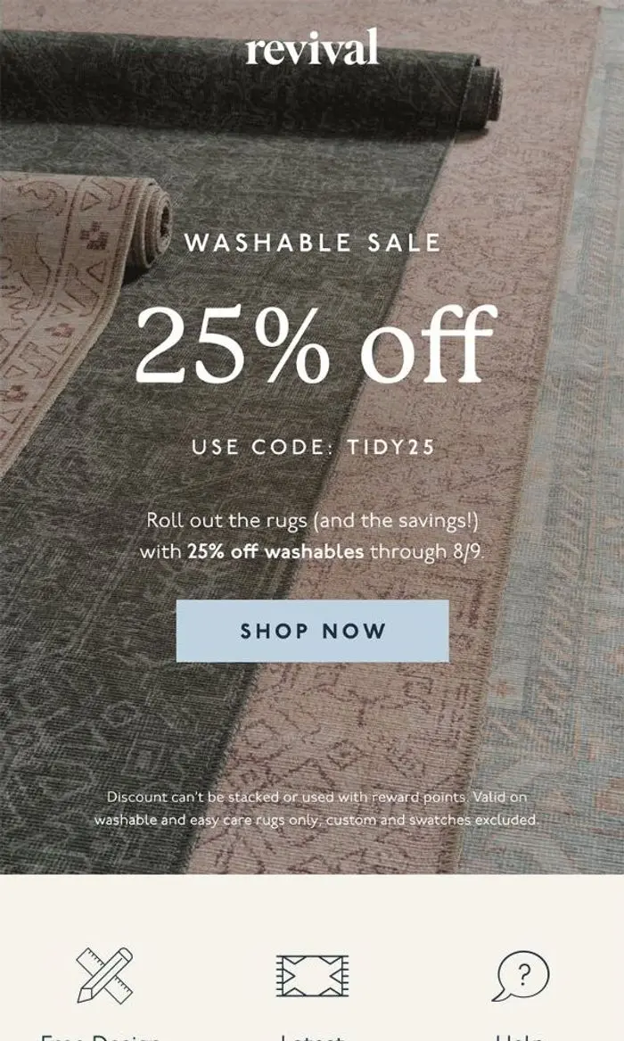 Revival: 25% off mess-free rugs is on 👉