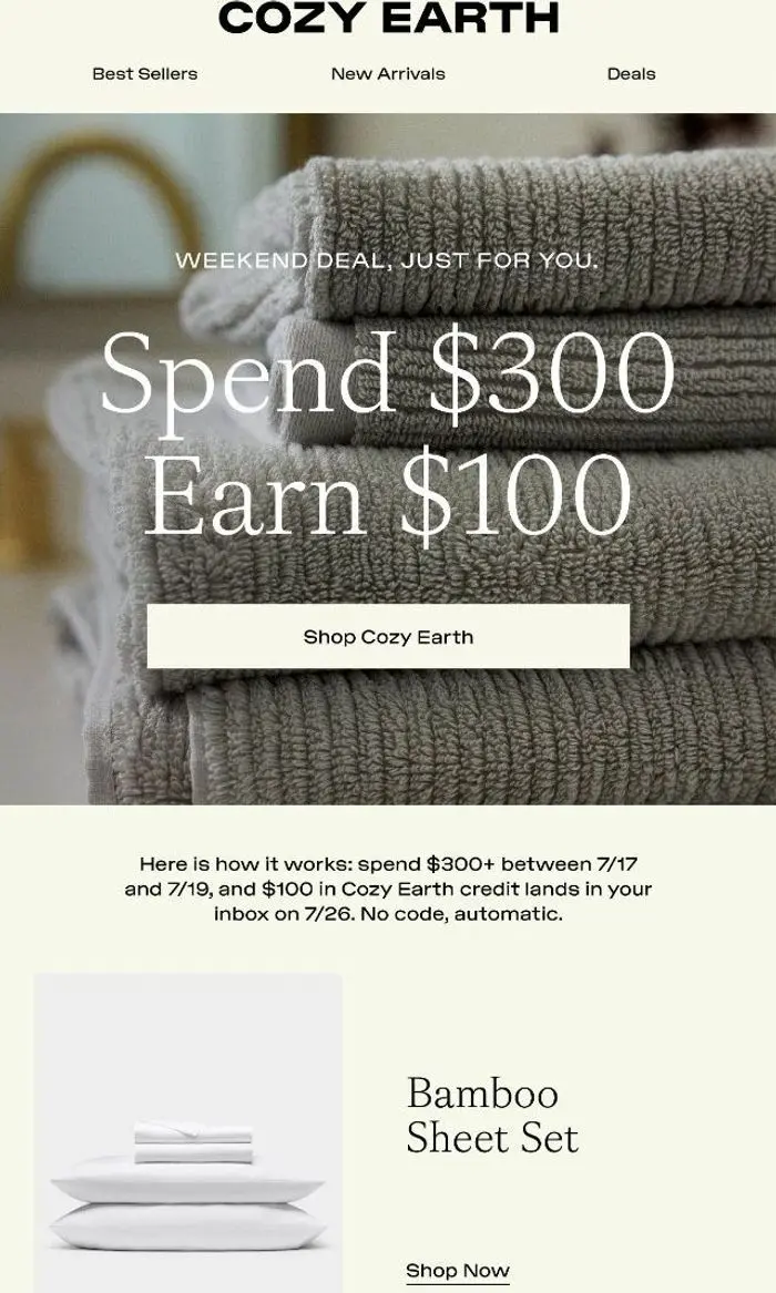 Cozy Earth: $100 Credit With Your Order 🌟