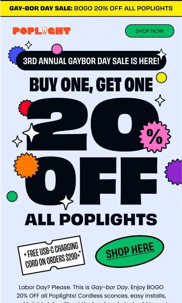 Poplight: Did you hear about our Gay-bor Day Sale?