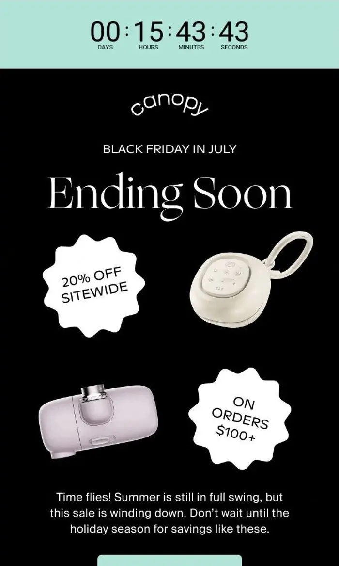 Canopy: 20% off on orders $100+ ends tonight!