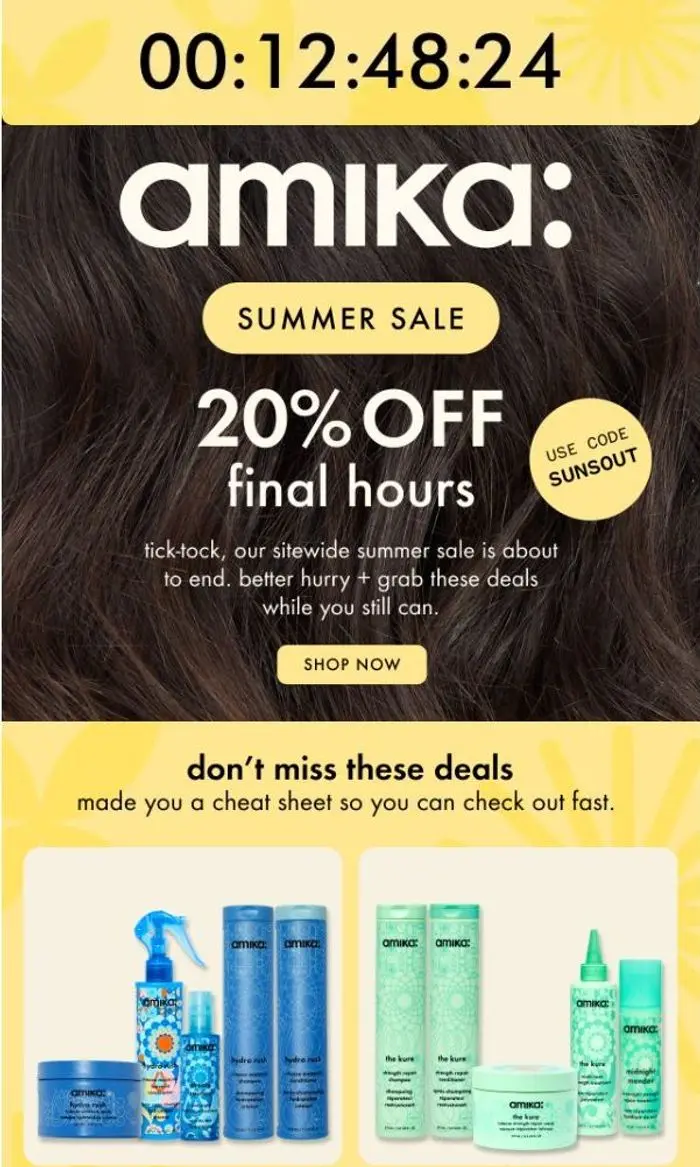 amika: clock’s ticking on 20% off! ⏰