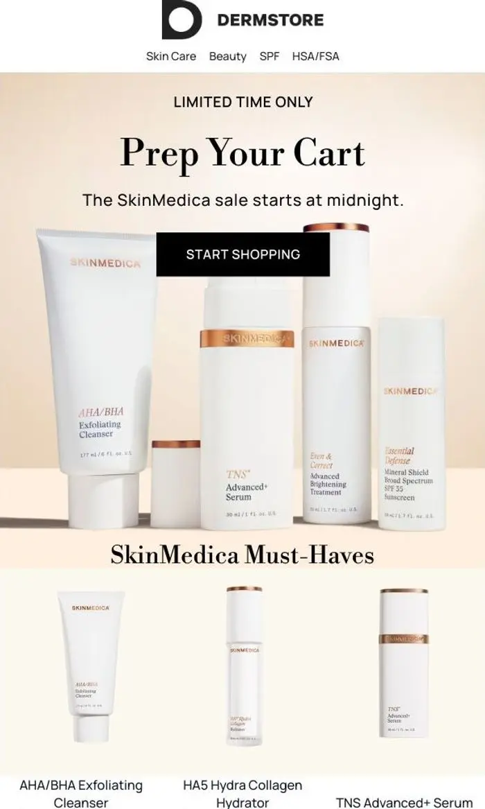 Dermstore: The SkinMedica Sale starts at midnight...
