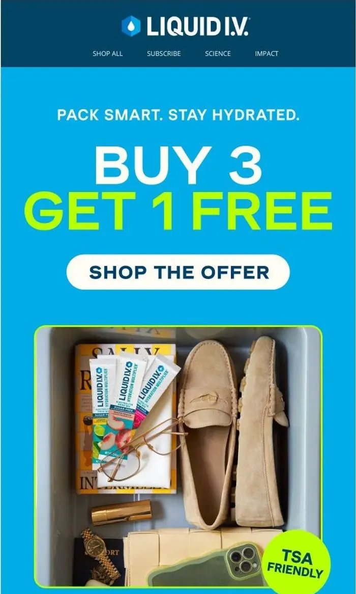 Liquid I.V.: Don’t Fly Dry: Buy 3, Get 1 Free