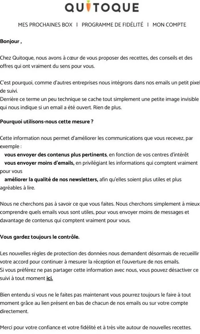 Quitoque: Information concernant nos communications