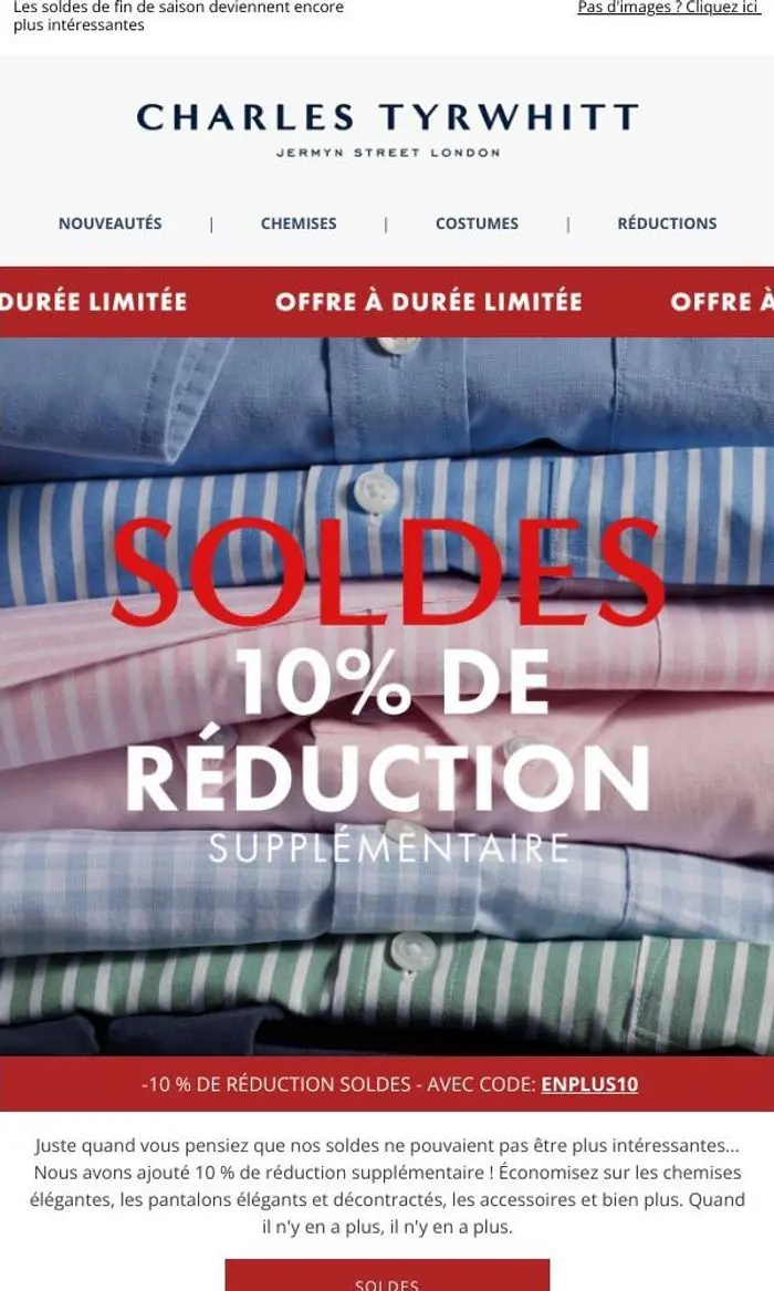 Charles Tyrwhitt: -10 % de réduction soldes | Offre à durée limitée !