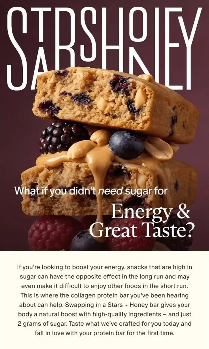 Stars + Honey: 👩‍🍳 A Protein Bar with Low Sugar and High Energy.
