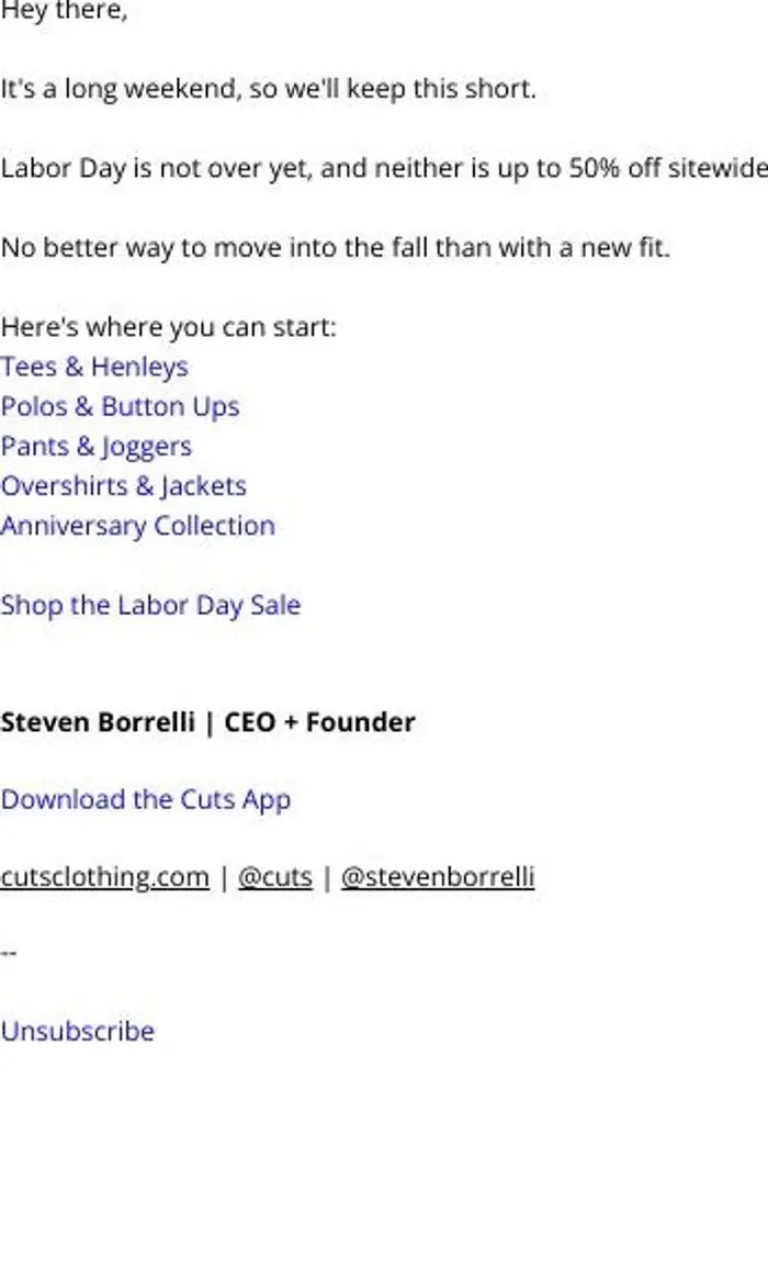 Cuts: Last Call for Labor Day: Up To 50% Off Sitewide