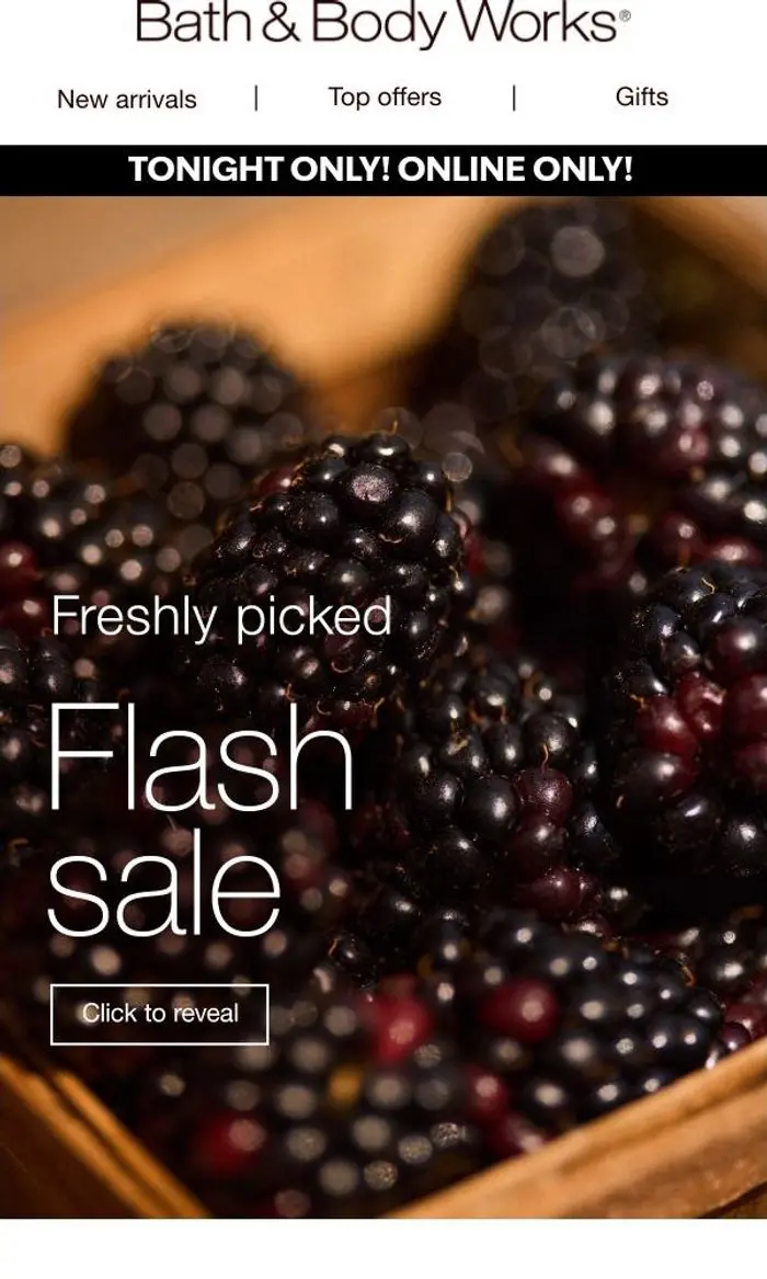 Bath & Body Works: just for tonight 🌙 - it's a FLASH sale. ⚡️