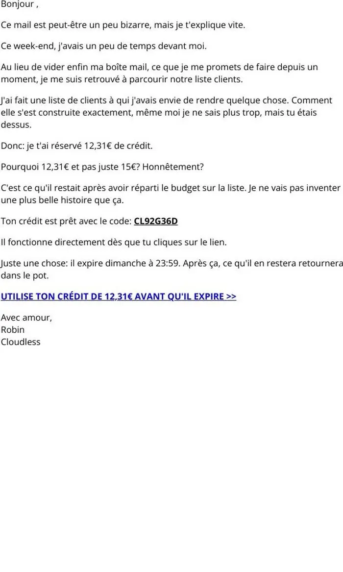 Cloudless: Je t'ai mis 12,31€ de côté