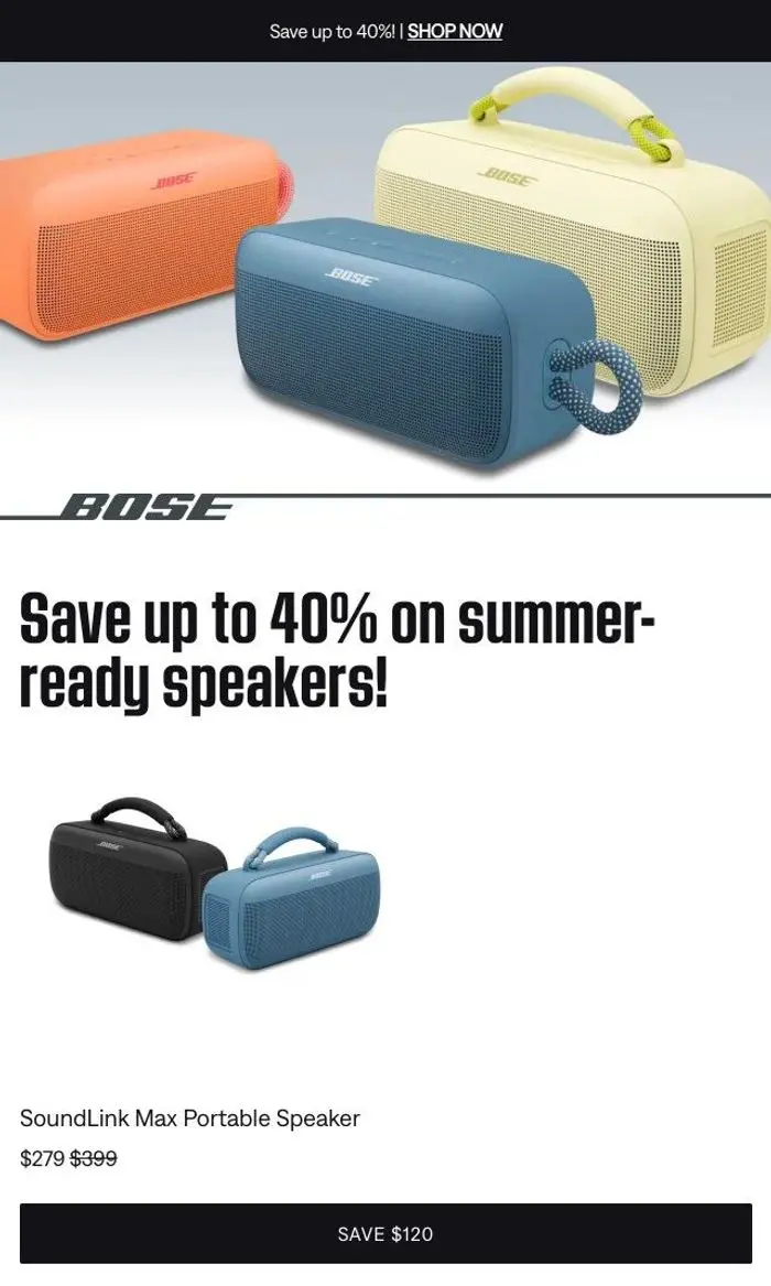 Bose: Just dropped: 40% off summer-ready speakers!