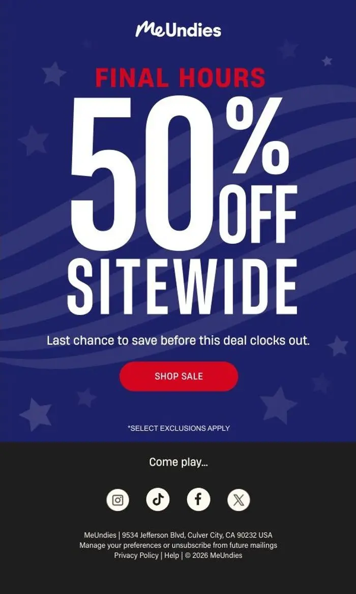MeUndies: HALF OFF ends soon...