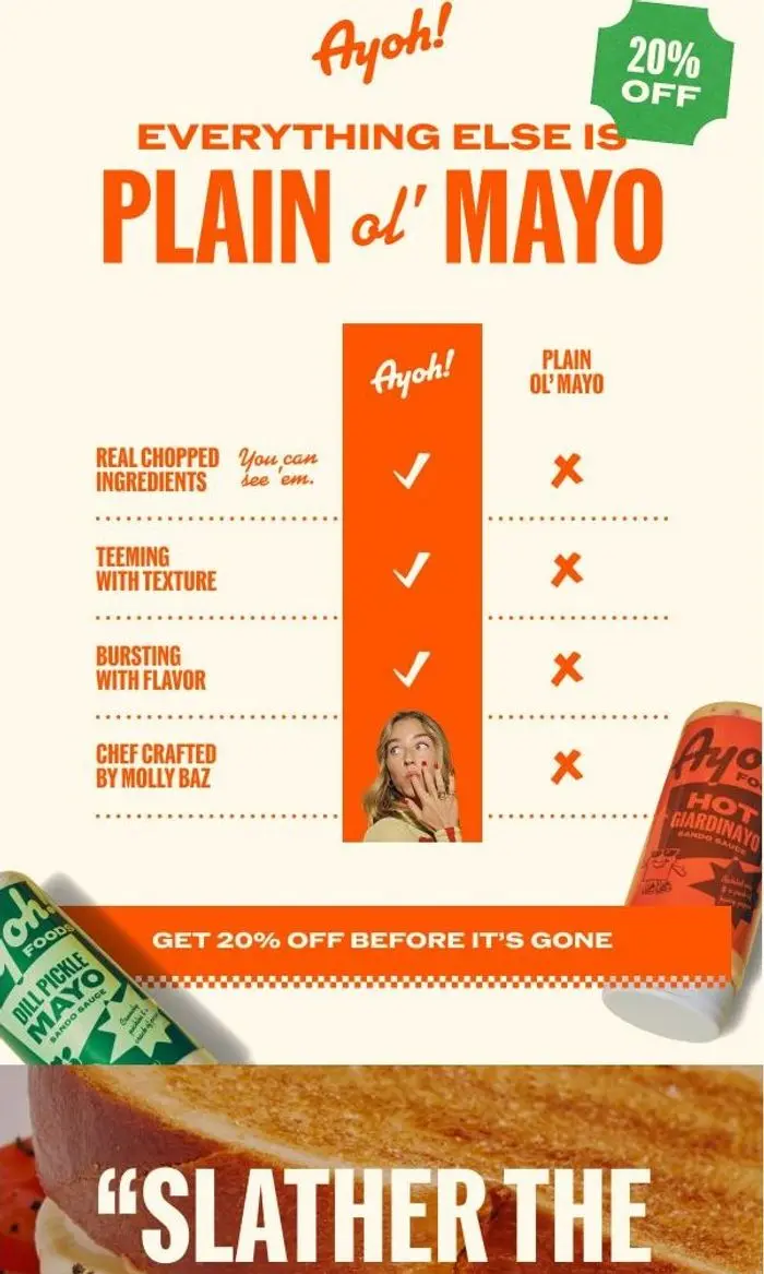 AYOH Foods: 20% off ends soon—slather or suffer