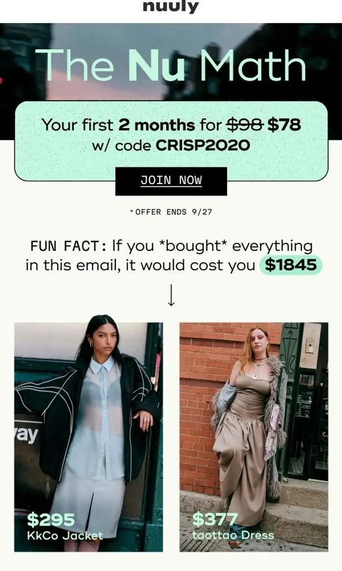 nuuly: NU MATH = $20 OFF 2 MONTHS