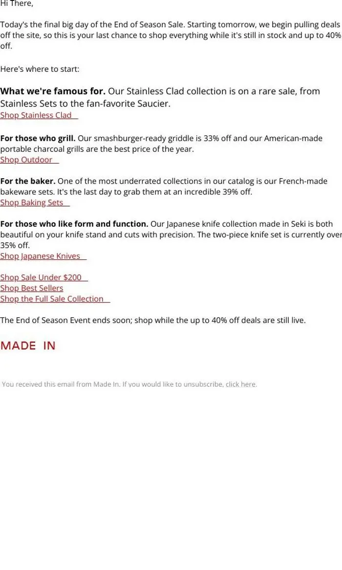 Made In: The best prices of the season end today