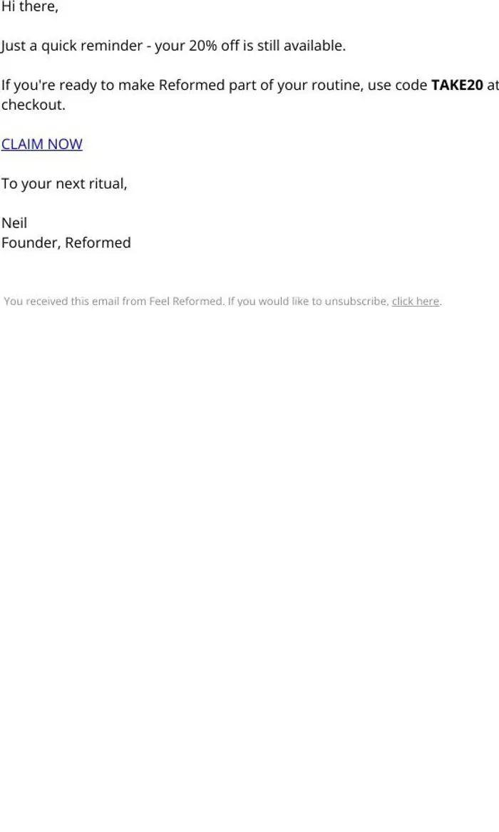 Feel Reformed: Re: Your 20% OFF
