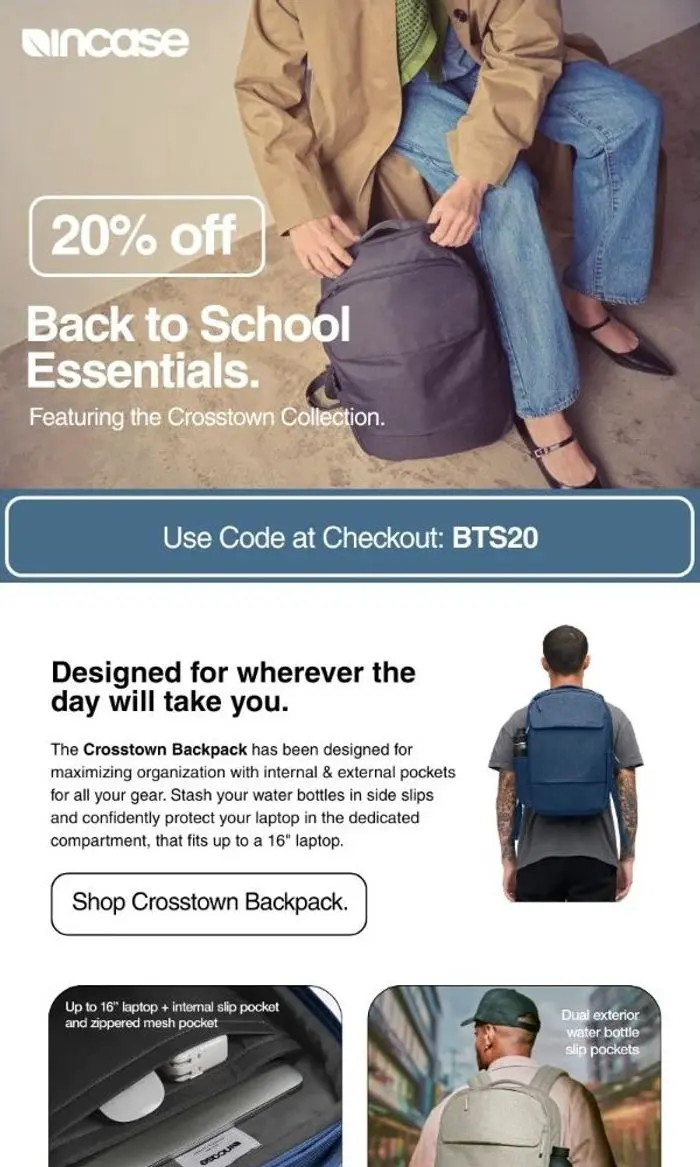 Incase.com: From Classroom to Commute - Enjoy 20% off Back to School Essentials.