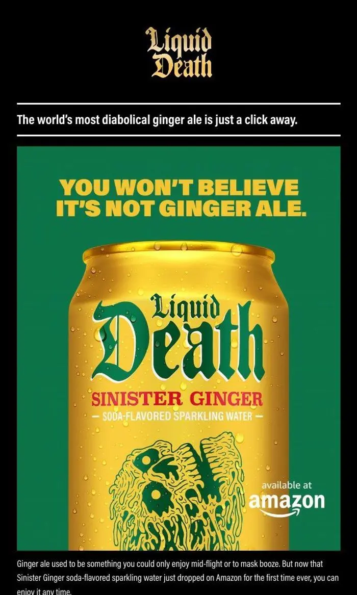 Liquid Death: Sinister Ginger 12-Packs Now On Amazon