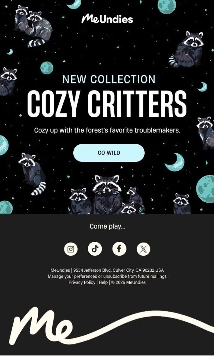 MeUndies: NEW DROP : Cozy Critters 🦝