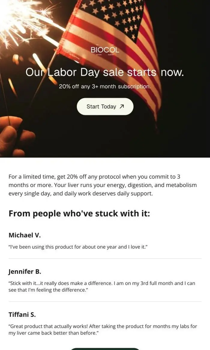 Biocol Labs: Today: 20% off 3-month plans.