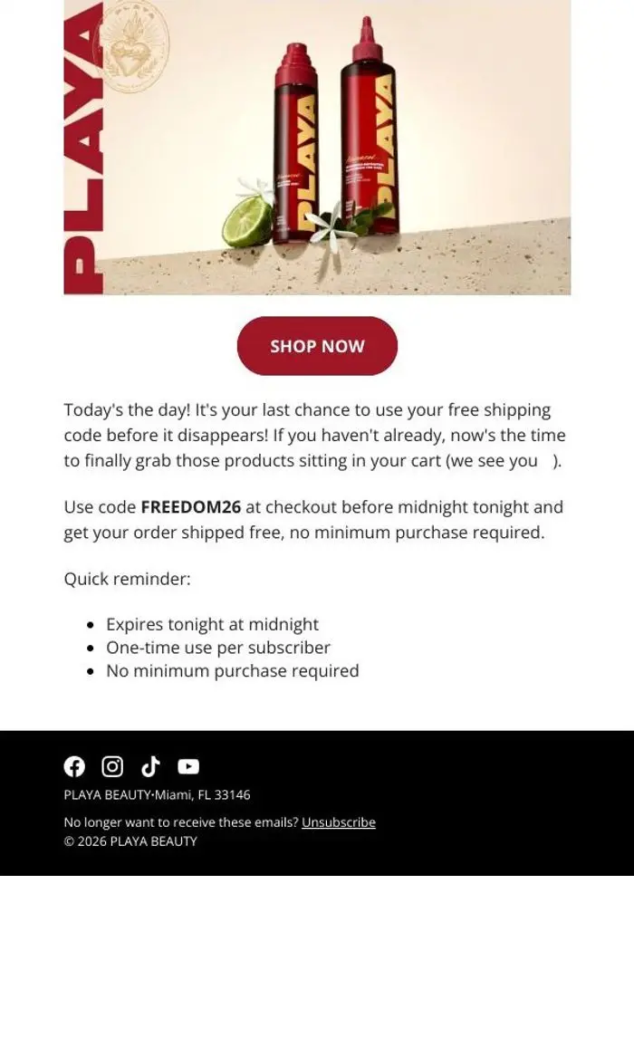 PLAYA BEAUTY: ⏰ A few hours left for free shipping