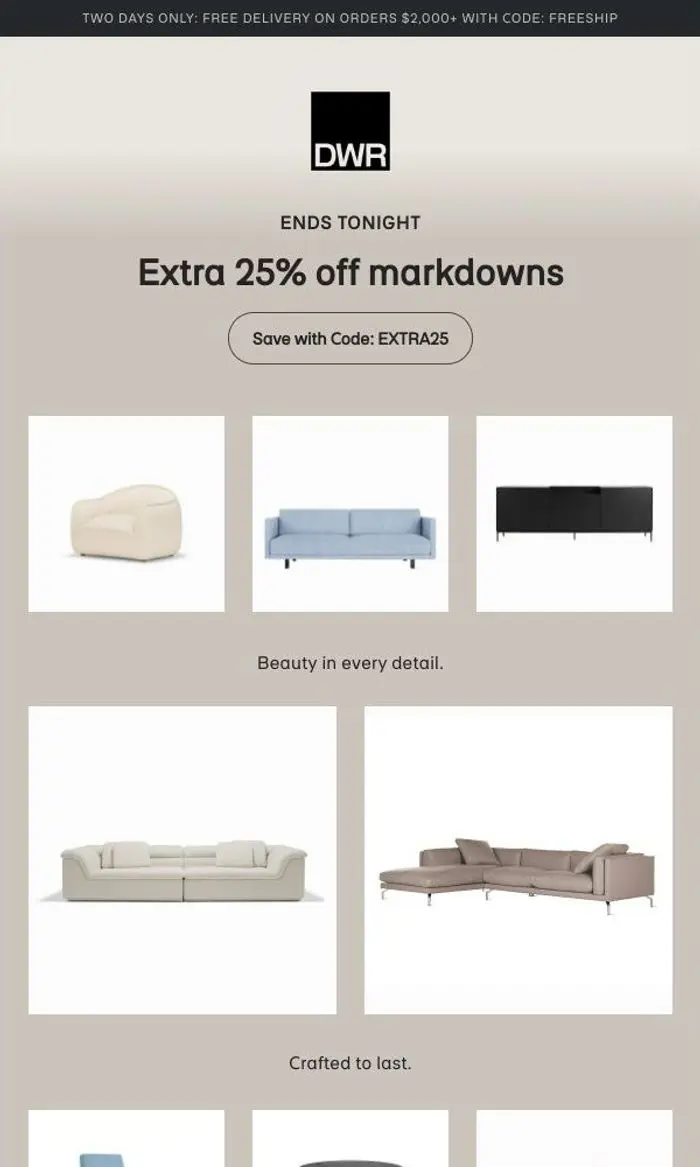 Design Within Reach: Final day: Extra 25% off markdowns