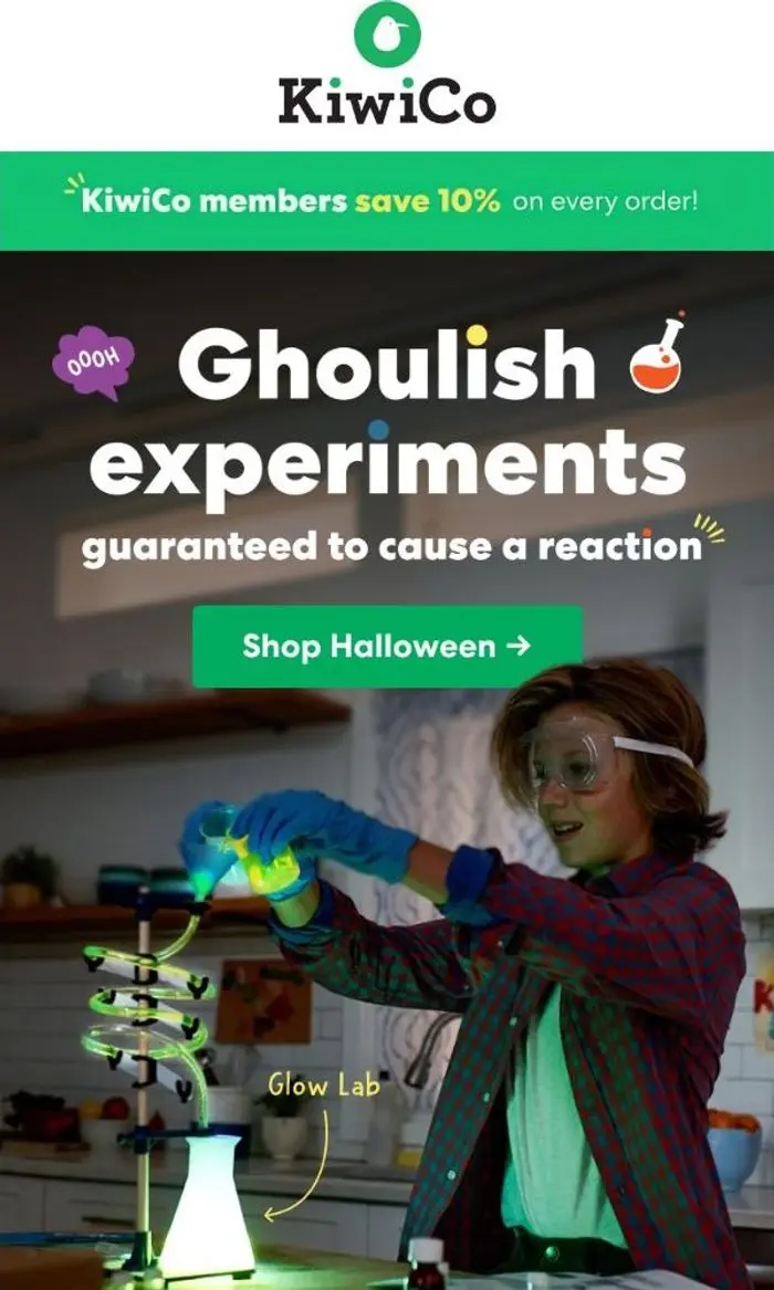 KiwiCo: Warning: these experiments may bubble, glow, and ooze! 🧪