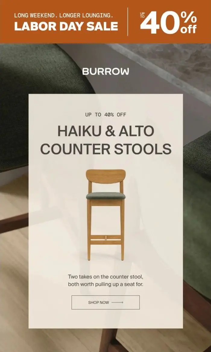 Burrow: Pull up a stool and save up to 40%