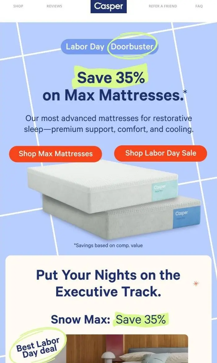 Casper: Save 35%: Labor Day Doorbusters are here*