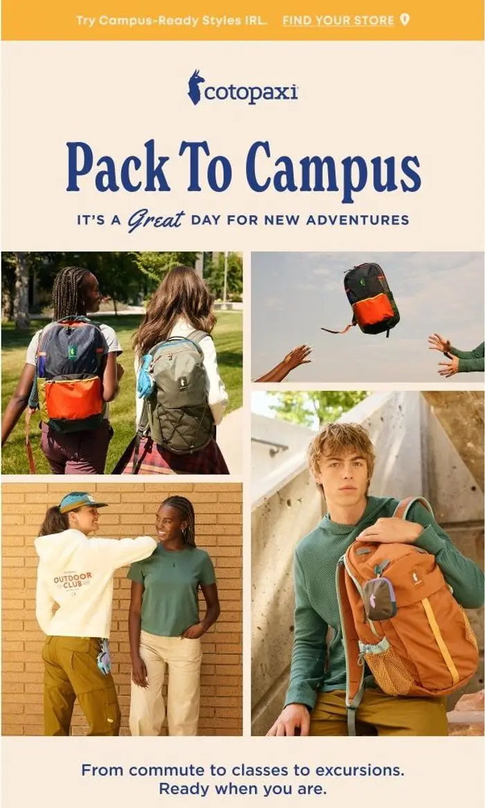 Cotopaxi: Here for your campus kit-out 🎒